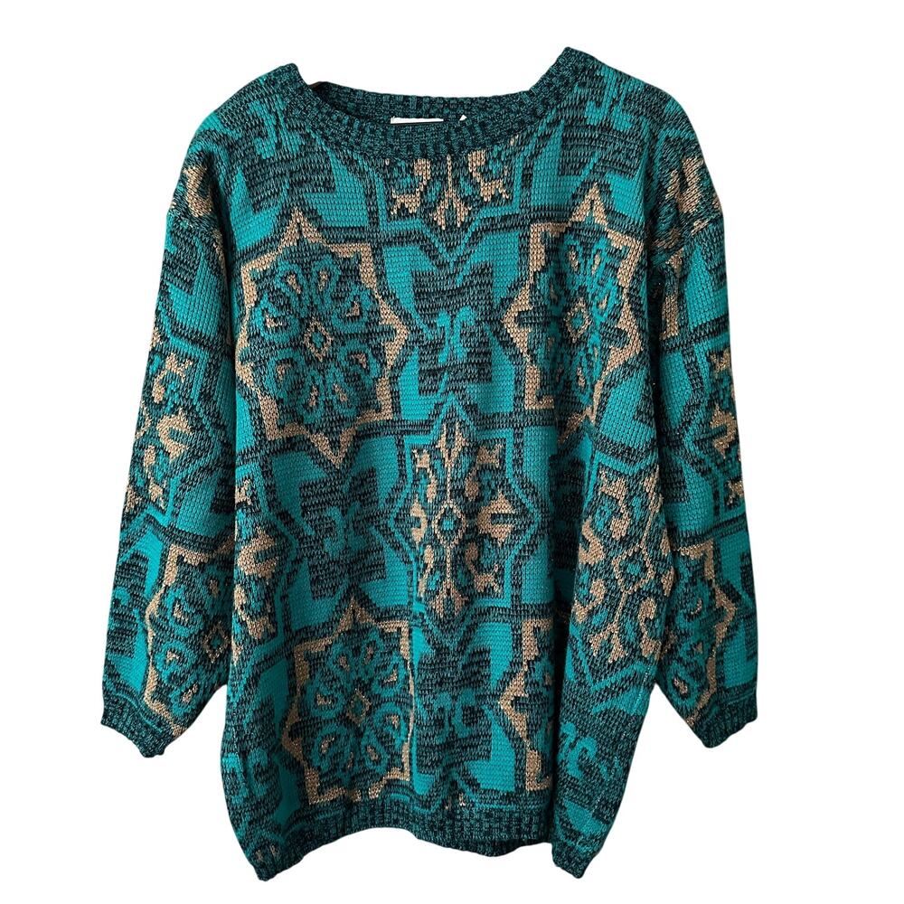 Vintage Green Limited Express 1987 Green & Gold Sweater - M